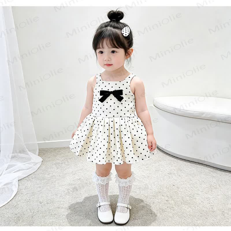 Toddler Girls Cotton Polka Dot Bow Sleeveless Dress - image 3