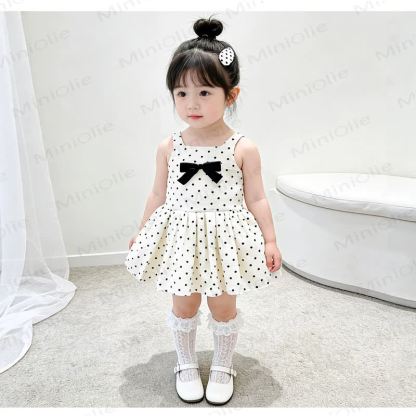 Toddler Girls Cotton Polka Dot Bow Sleeveless Dress - image 3