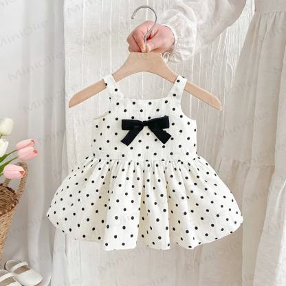 Toddler Girls Cotton Polka Dot Bow Sleeveless Dress - White - 6-7T - image 2