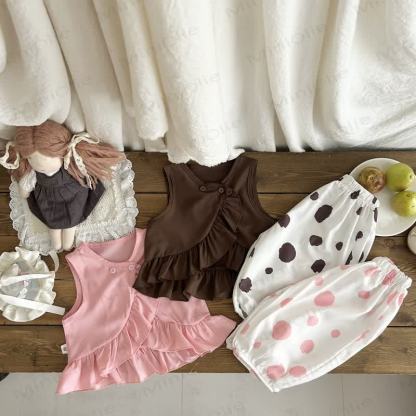 Baby Toddler Girls Ruffle Tank Top and Polka Dot Pants Set - image 1