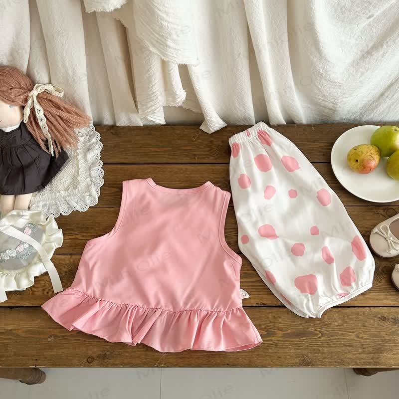 Baby Toddler Girls Ruffle Tank Top and Polka Dot Pants Set - Pink - 4-5T - image 2