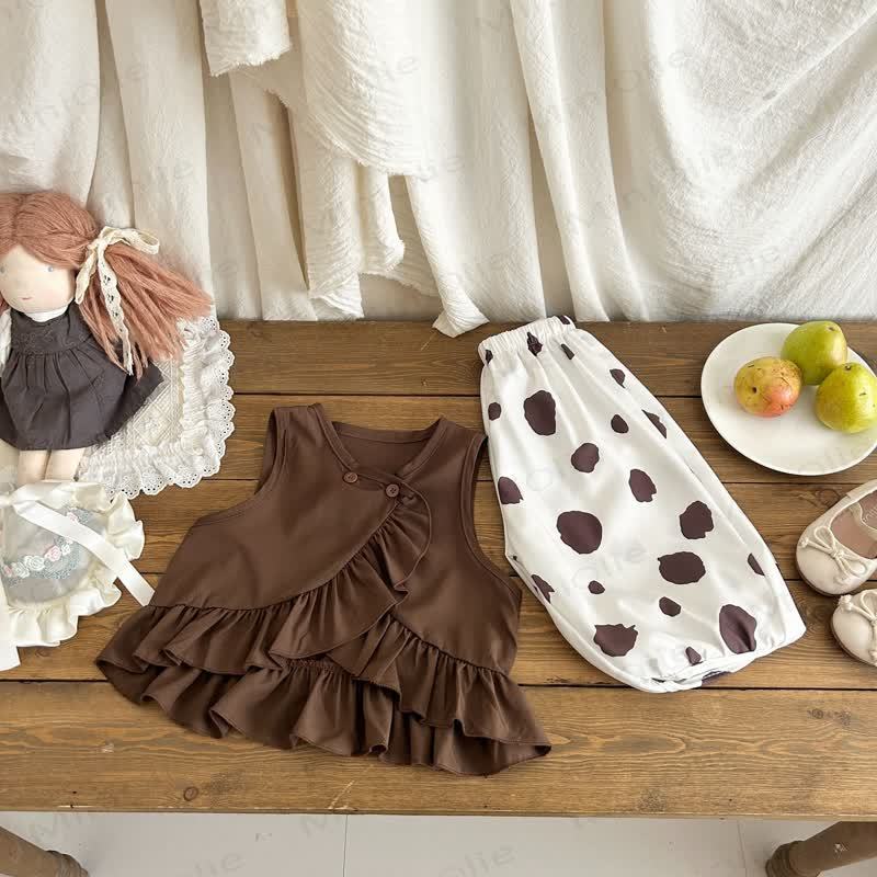 Baby Toddler Girls Ruffle Tank Top and Polka Dot Pants Set - Brown - 4-5T - image 3