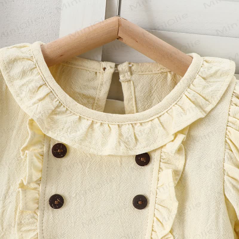 Toddler Girls Cotton Ruffle Collar Puff Sleeve Solid Color Dress - image 4