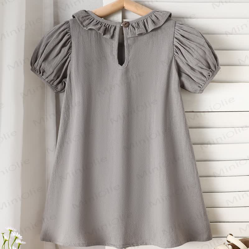 Toddler Girls Cotton Ruffle Collar Puff Sleeve Solid Color Dress - image 11