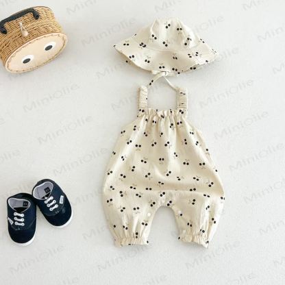 Baby Panda/Cherry Romper with Hat - Beige Cherry - 2-3T - image 2