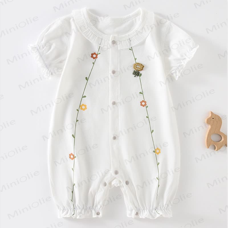 Baby Flower Cotton Romper - White - 18-24M - image 1