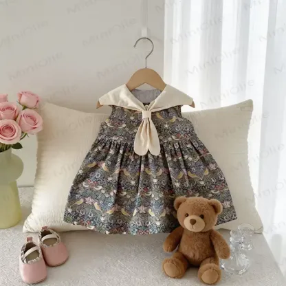 Toddler Girls Cotton Floral Sleeveless A-Line Dress - Red - 6-7T - image 3