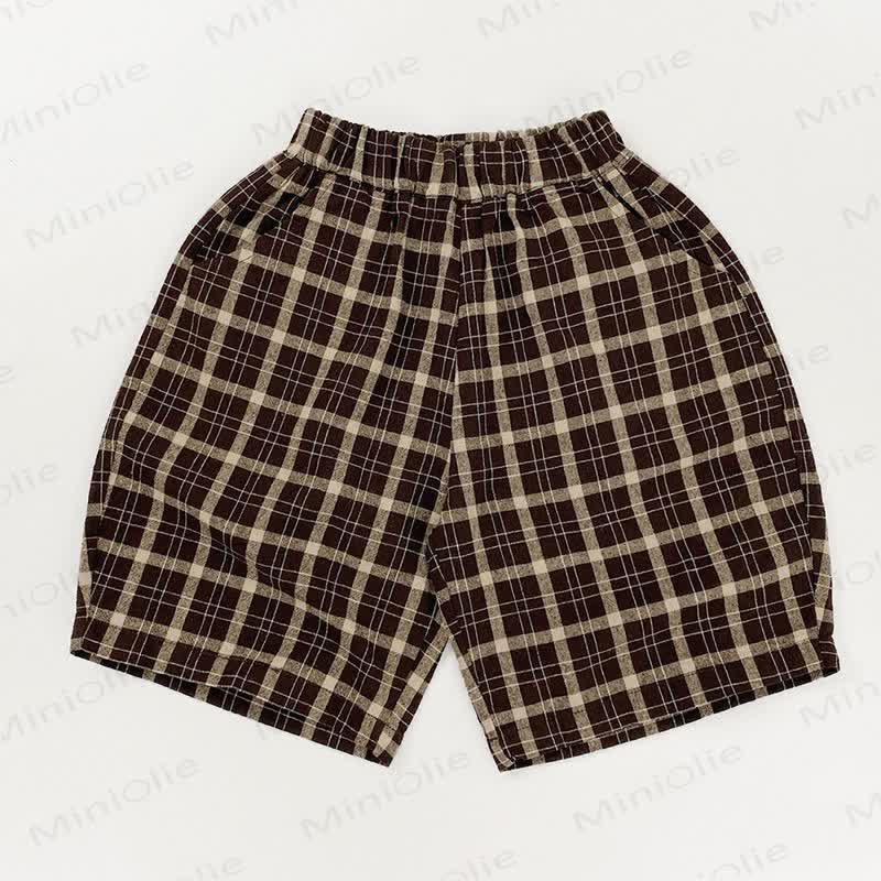 Toddler Cotton Plaid Shorts - Brown - 6-7T - image 2