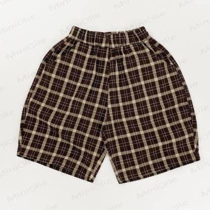 Toddler Cotton Plaid Shorts - Brown - 6-7T - image 2