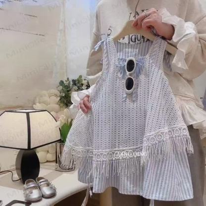 Toddler Girls Boho Crochet Layered Stripe Sleeveless Dress - White - 8-9T - image 1