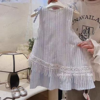 Toddler Girls Boho Crochet Layered Stripe Sleeveless Dress - image 2