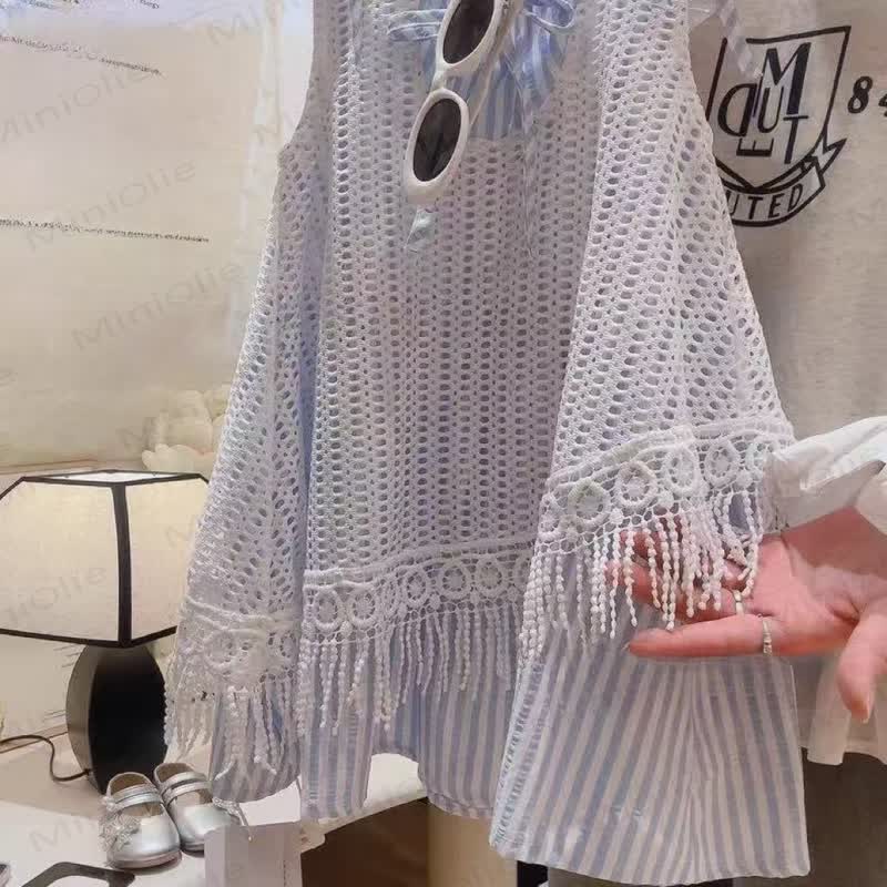 Toddler Girls Boho Crochet Layered Stripe Sleeveless Dress - image 3