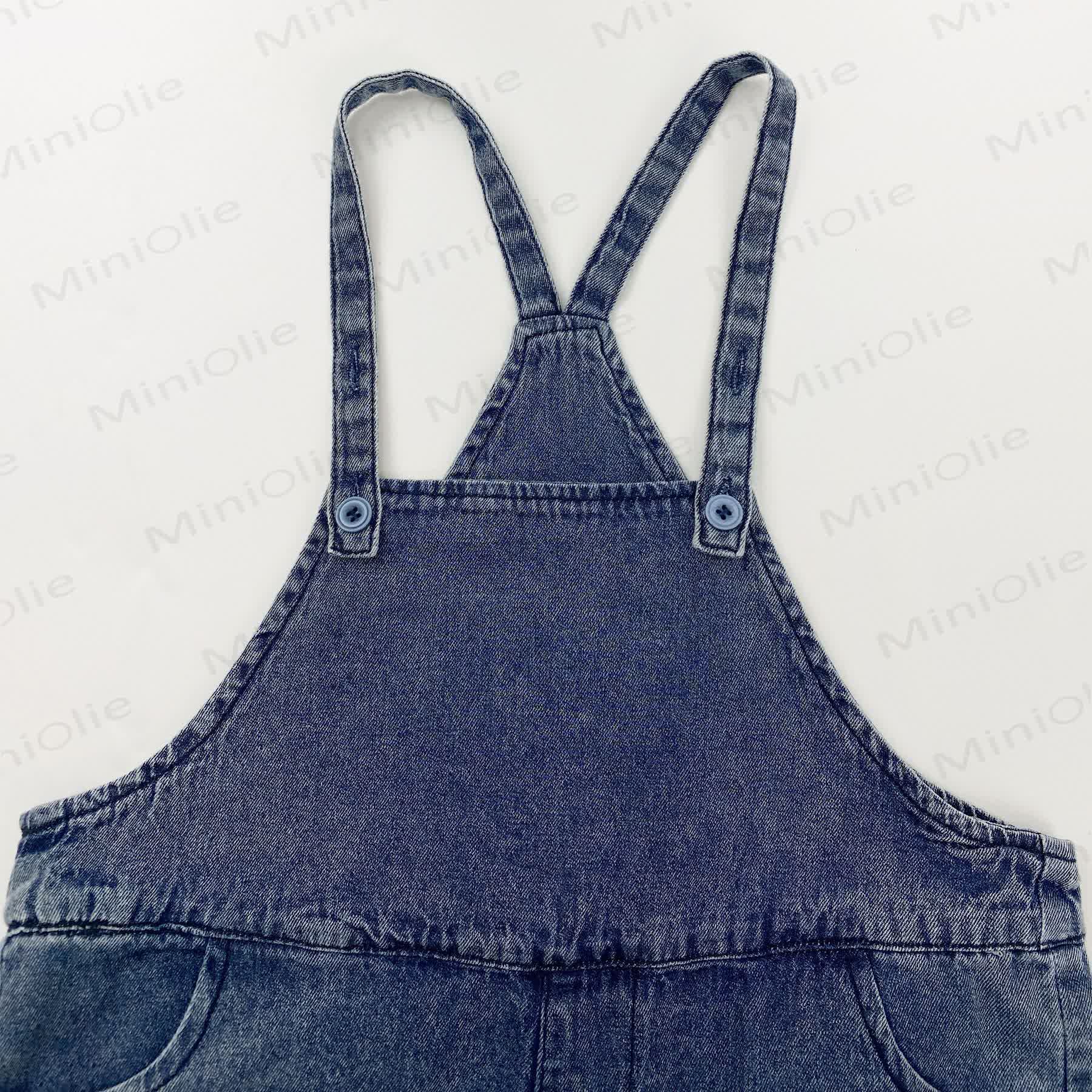 Toddler Girls Solid Blue Denim Overall - image 3