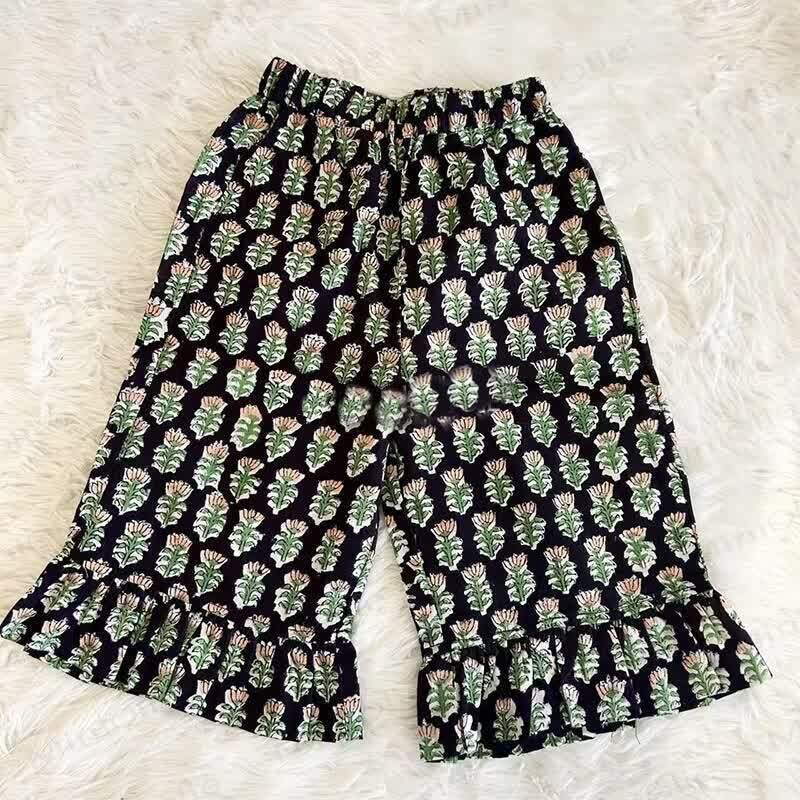 Toddler Girls Cotton Floral Tiered Ruffle Pants - Black - 6-7T - image 3