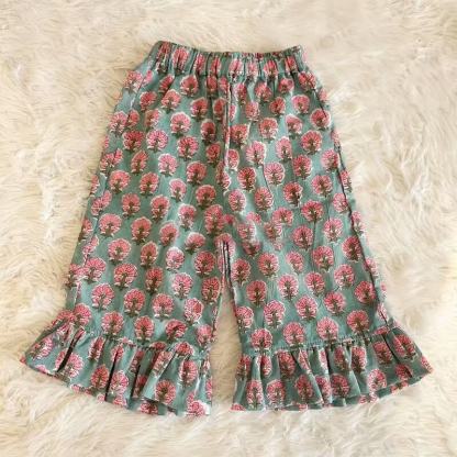 Toddler Girls Cotton Floral Tiered Ruffle Pants - Blue - 6-7T - image 4