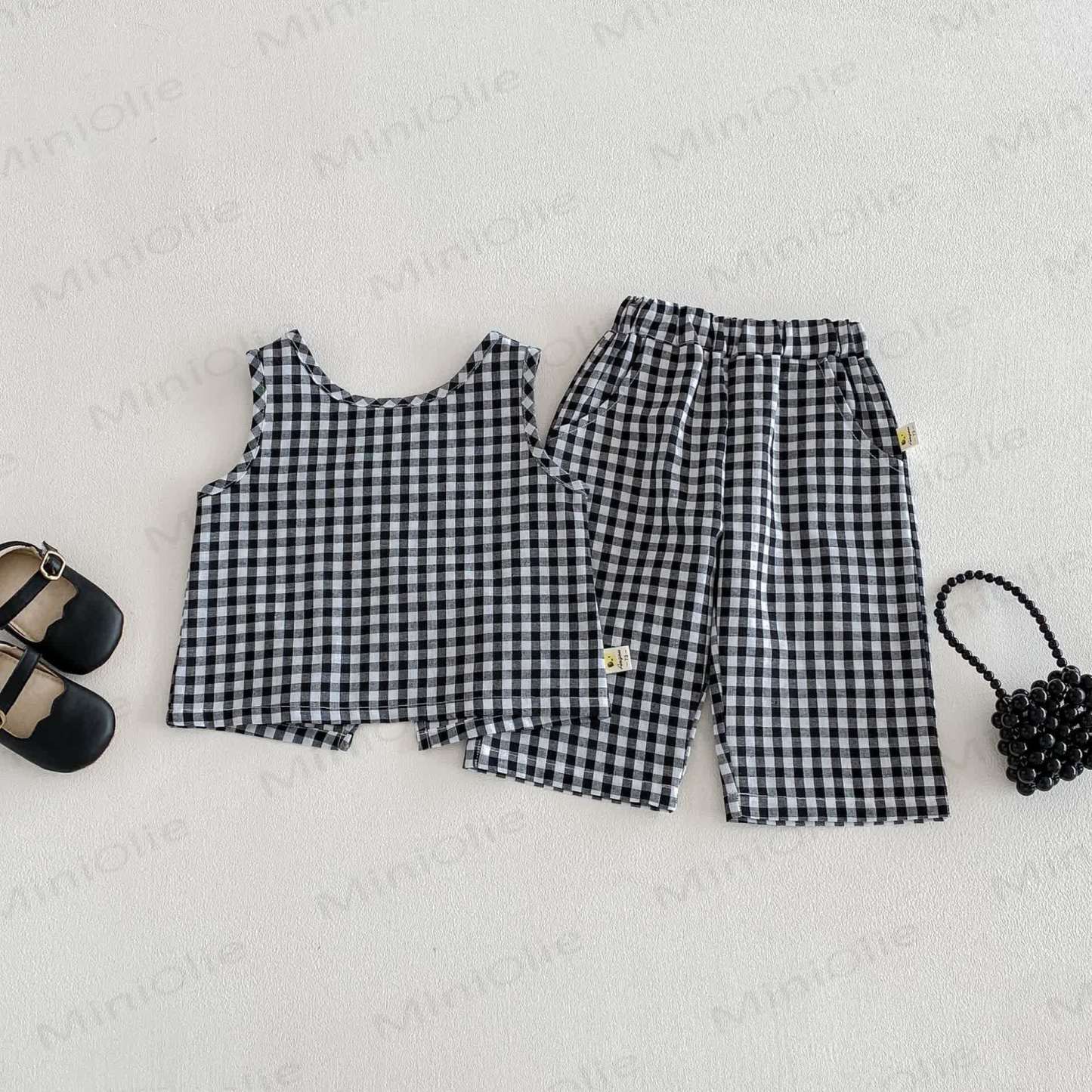 Baby Girls Cotton Gingham Tank Top and Pants 2- Piece Set - image 1