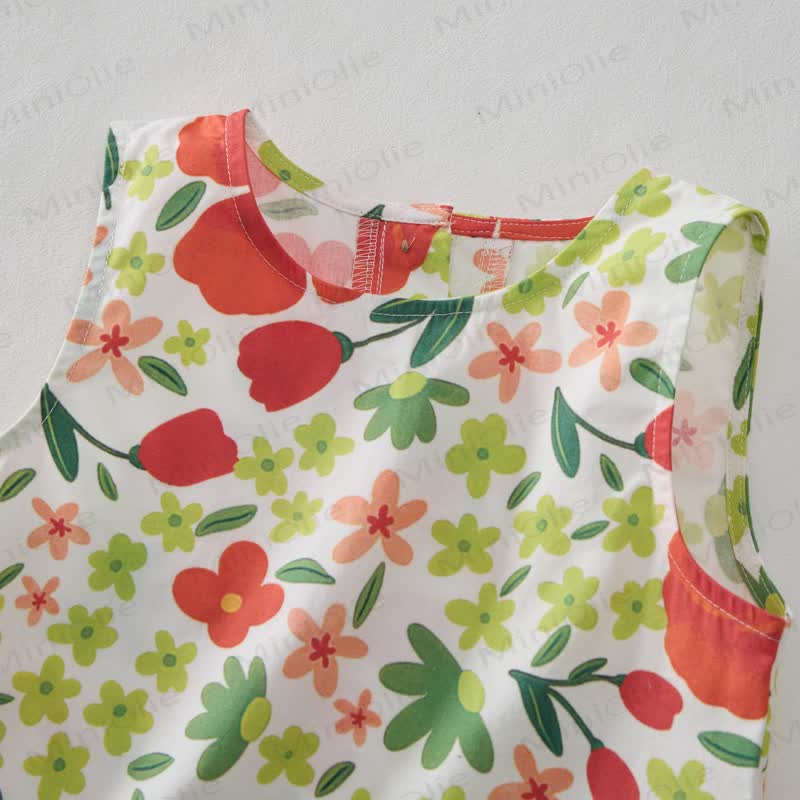 Baby Toddler Beige Flower Print Sleeveless 2-piece Set - image 2