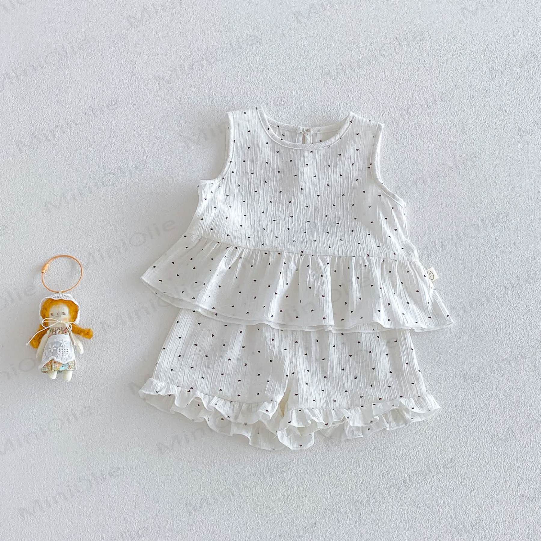 Baby Ruffle Cotton Floral or Heart Print Tank Top and Shorts Set - White - 4-5T - image 2