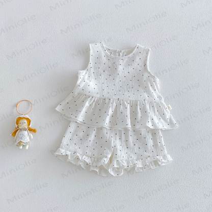 Baby Ruffle Cotton Floral or Heart Print Tank Top and Shorts Set - White - 4-5T - image 2