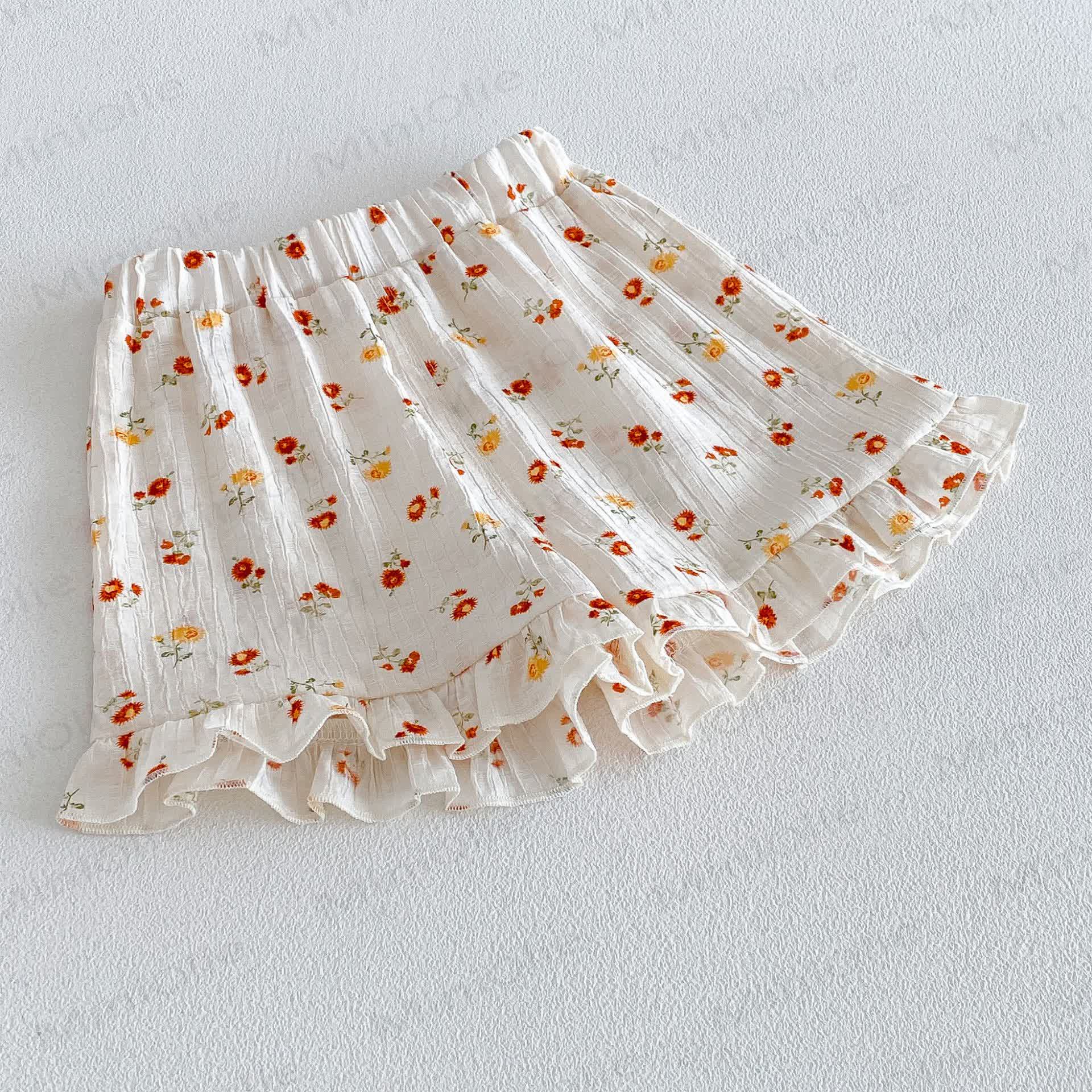 Baby Ruffle Cotton Floral or Heart Print Tank Top and Shorts Set - image 11