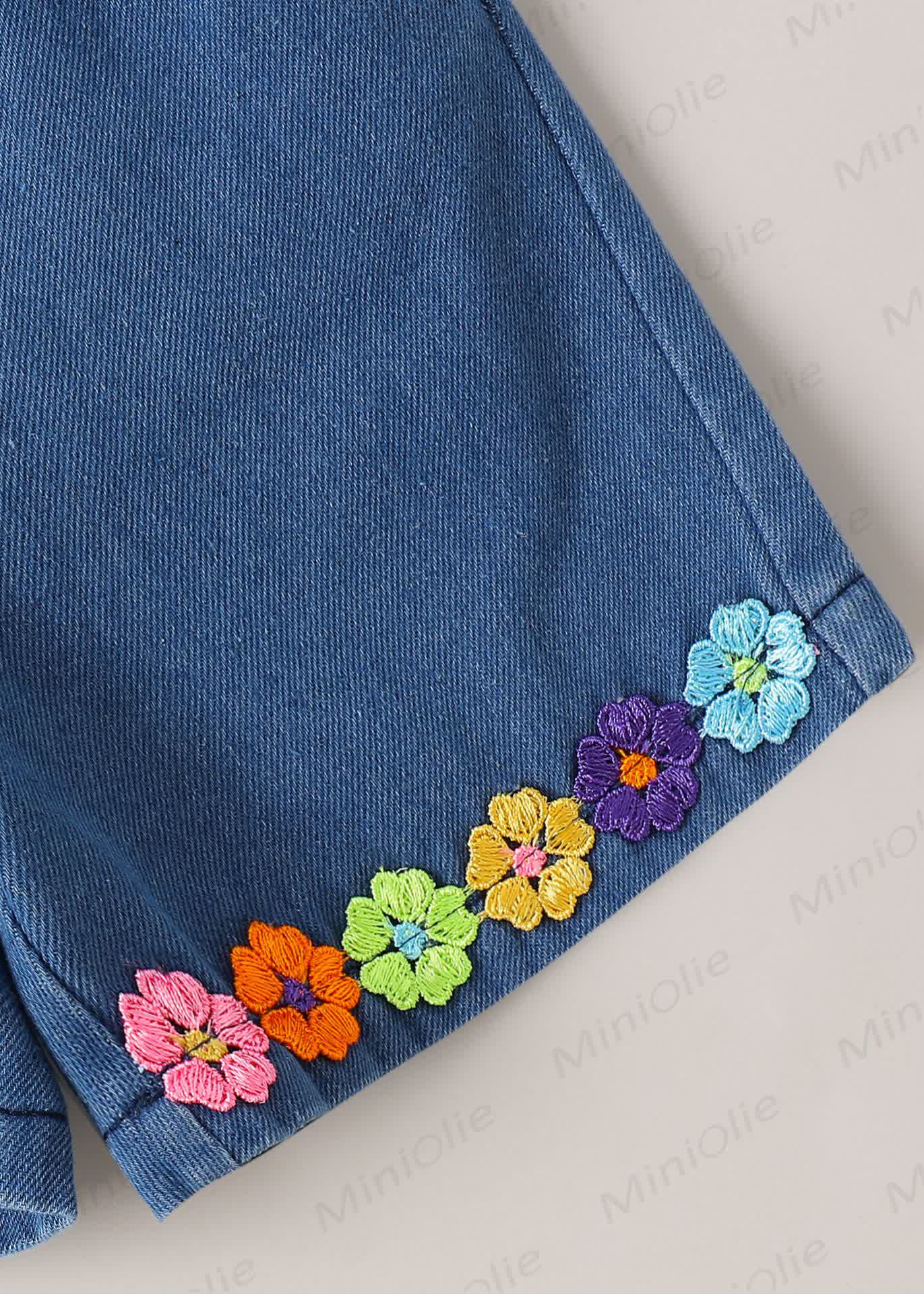 Toddler Girls Floral Ruffle Tank Top and Denim Shorts Set - image 5