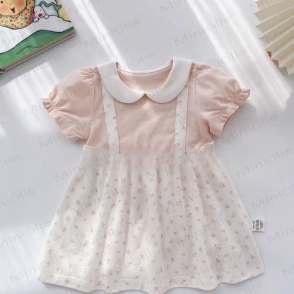 Baby Girls Cotton Peter Pan Collar Floral or Bee Print Dress - Pink Floral - 3-4T - image 4