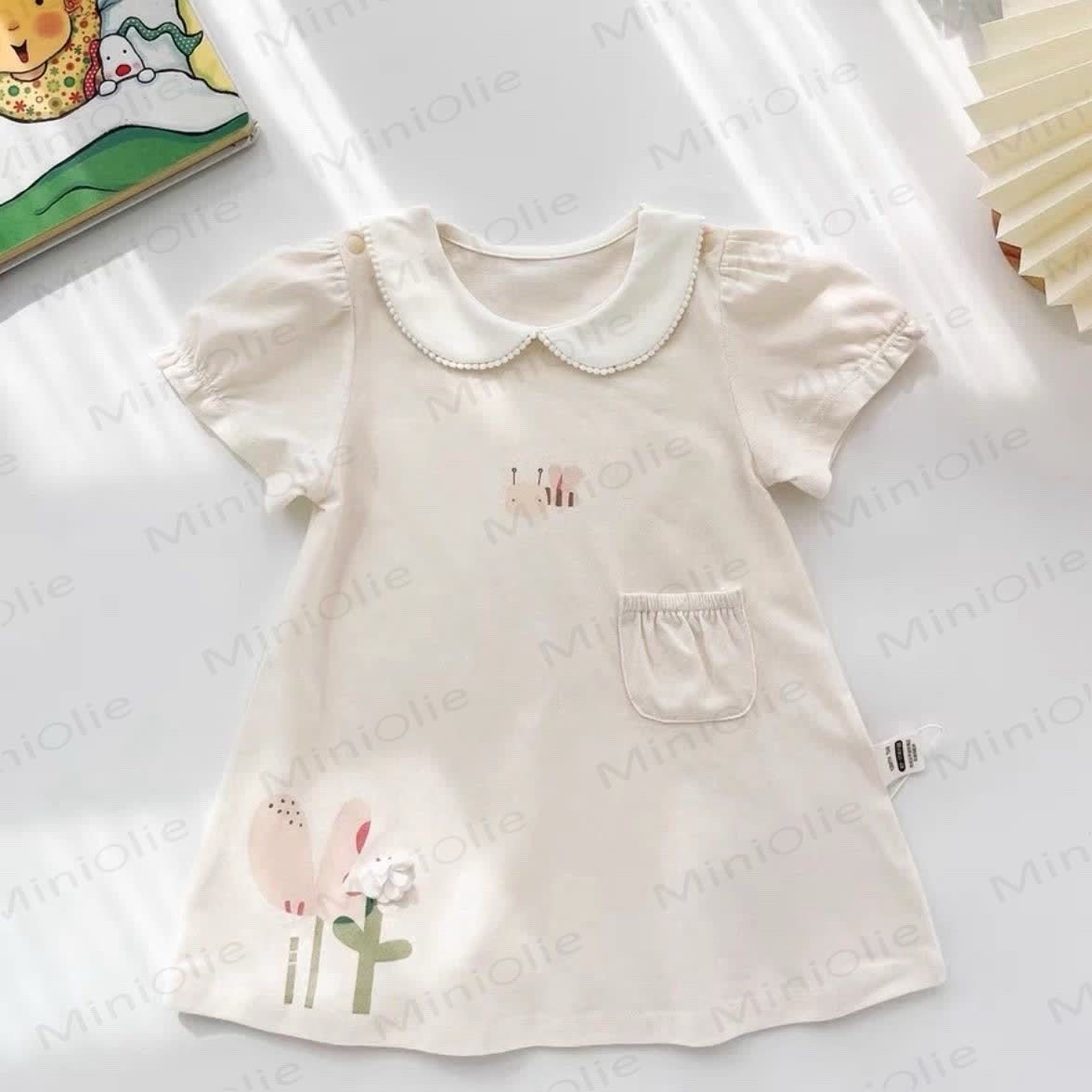 Baby Girls Cotton Peter Pan Collar Floral or Bee Print Dress - White - 3-4T - image 2