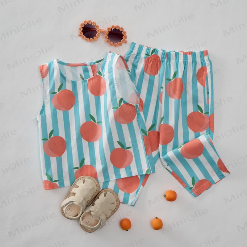 Baby Toddler Peach Vertical Striped 2-piece Sleeveless Set - image 2