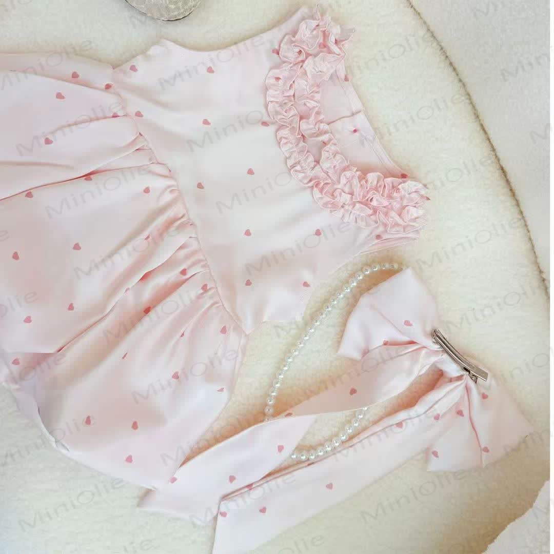 Toddler Girls Heart Dot Print Bow Sleeveless Dress - image 2