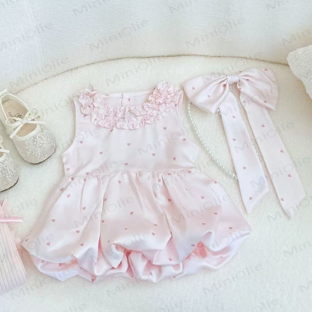Toddler Girls Heart Dot Print Bow Sleeveless Dress - image 3