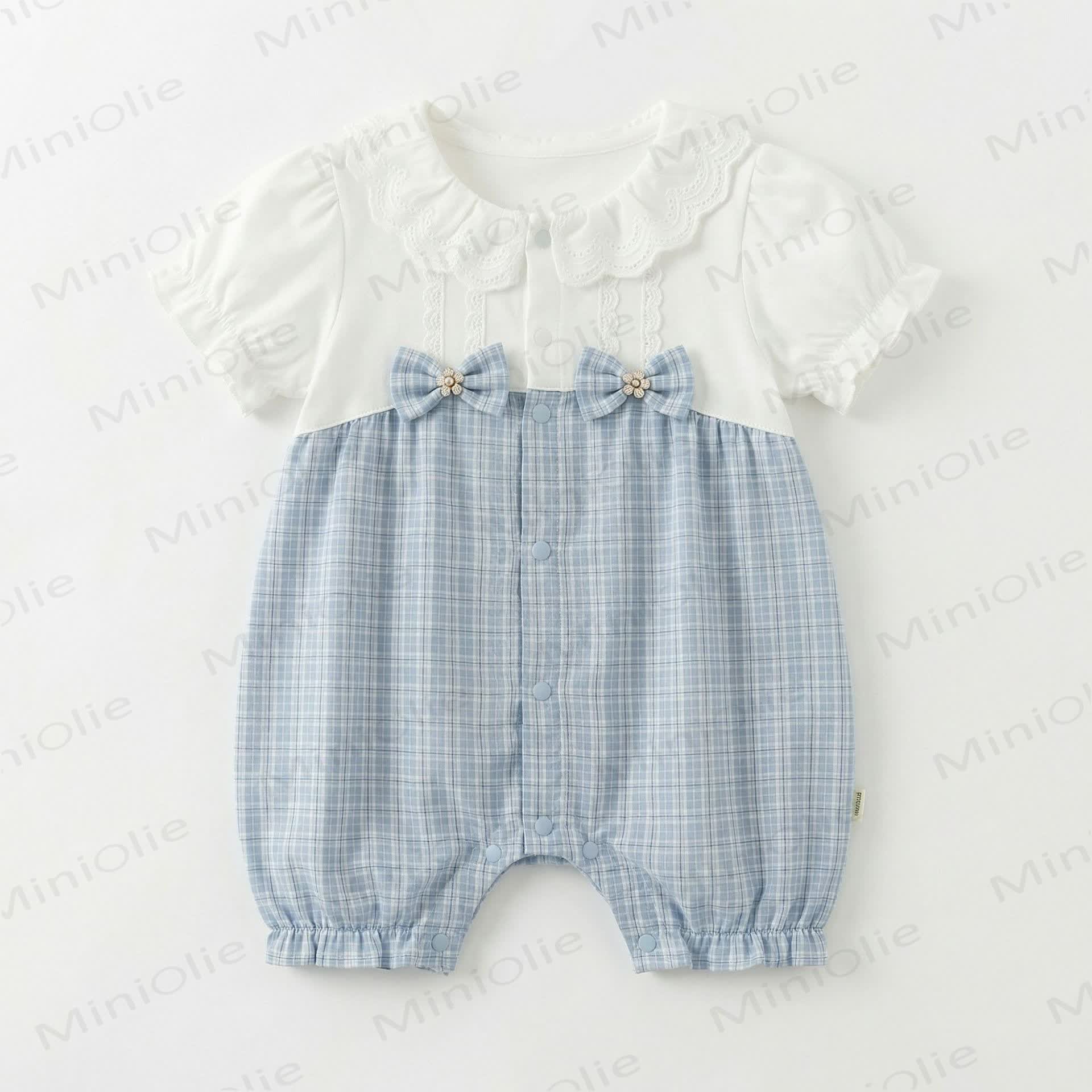 Baby Bow Check Romper - Blue - 18-24M - image 1