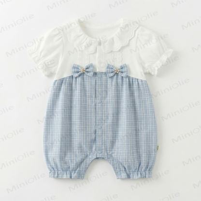 Baby Bow Check Romper - Blue - 18-24M - image 1