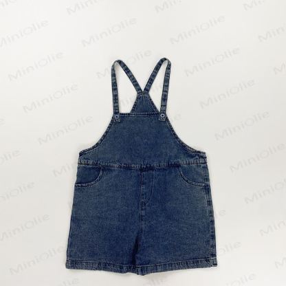 Toddler Girls Solid Blue Denim Overall - Blue - 6-7T - image 2