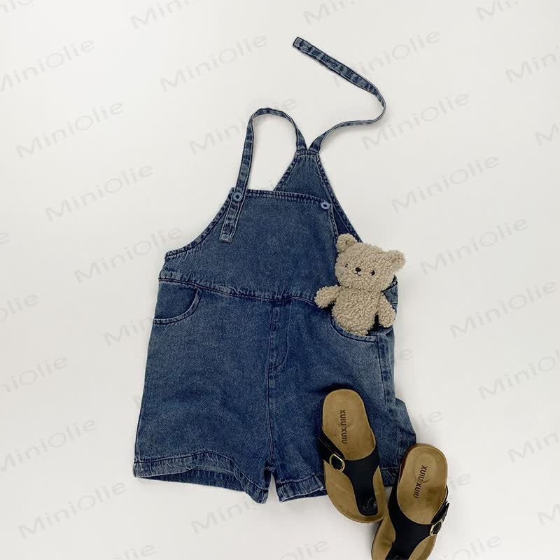 Toddler Girls Solid Blue Denim Overall - image 1