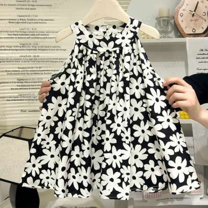 Toddler Girls Floral Print Sleeveless Dress - Black - 6-7T - image 3