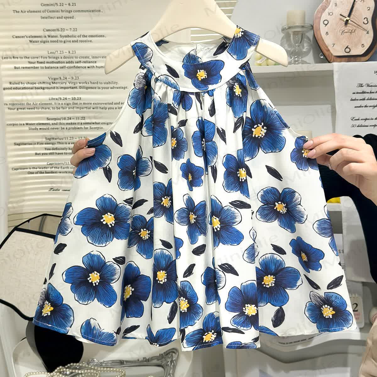 Toddler Girls Floral Print Sleeveless Dress - Blue - 6-7T - image 4