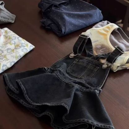 Toddler Girls Dark Wash Denim Dress and Shorts Set - Navy Dress - 10-11T - image 1