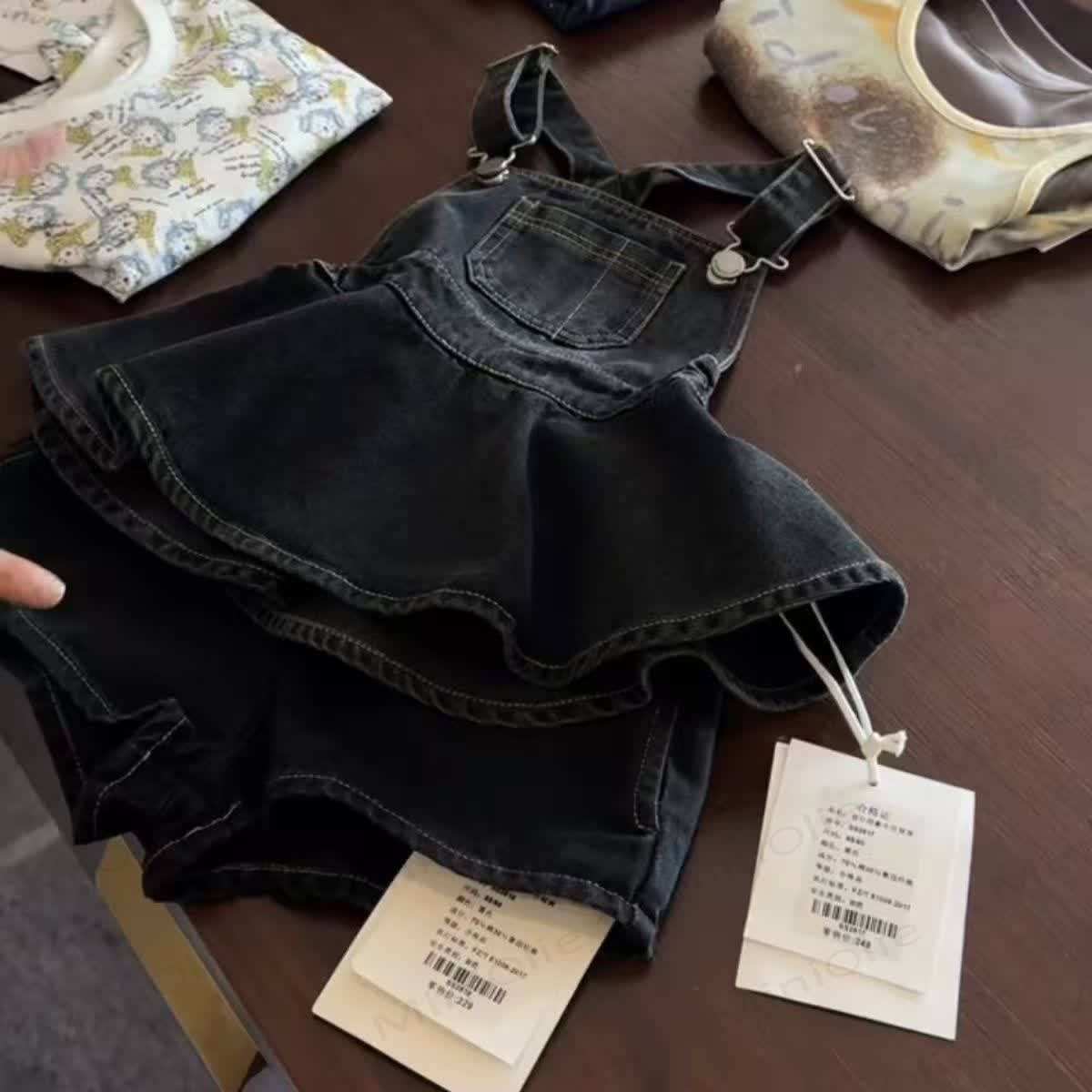 Toddler Girls Dark Wash Denim Dress and Shorts Set - Navy Dress and Shorts Set - 10-11T - image 2