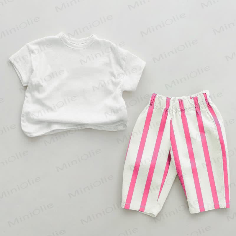 Personalize Baby Name Customization Letter Print Pink Striped 2-piece Set - White&Pink - 2-3T - image 2