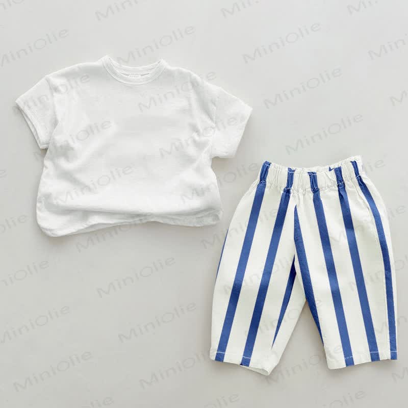 Personalize Baby Name Customization Letter Print Blue Striped 2-piece Set - White&Blue - 2-3T - image 2