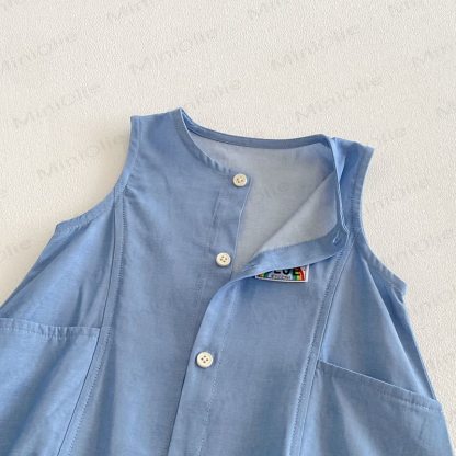 Baby Boy Blue Denim Sleeveless Romper - image 3