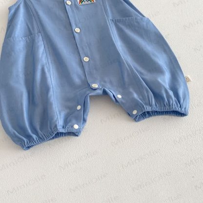 Baby Boy Blue Denim Sleeveless Romper - image 5