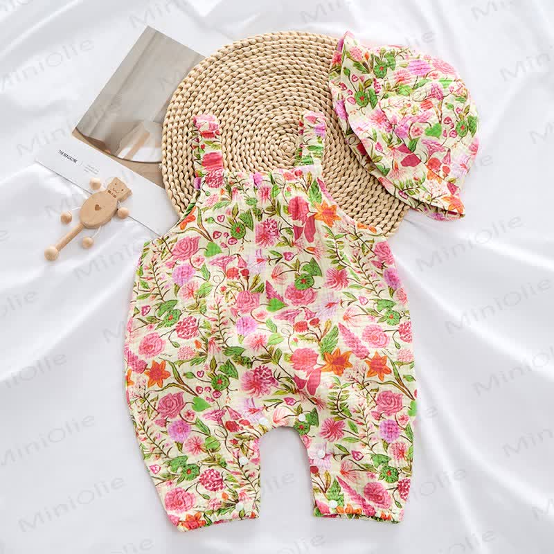 Baby Spring Red Floral Romper With Hat - image 3