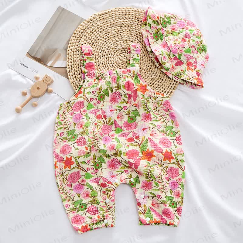 Baby Spring Red Floral Romper With Hat - image 2