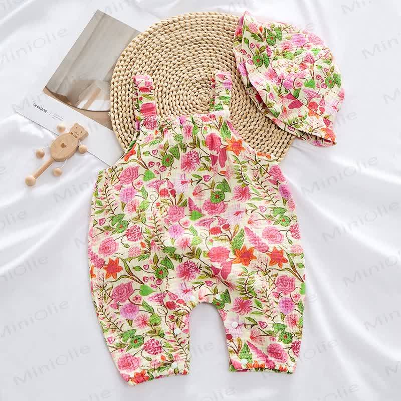 Baby Spring Red Floral Romper With Hat - image 2