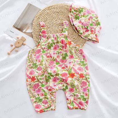 Baby Spring Red Floral Romper With Hat - image 2