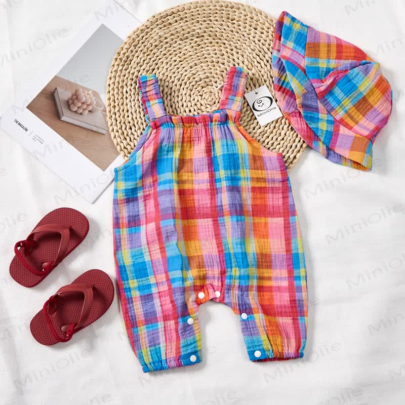 Baby Colorful Plaid Romper with Hat - Colorful - 18-24M - image 1
