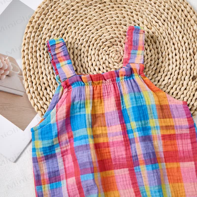 Baby Colorful Plaid Romper with Hat - image 3