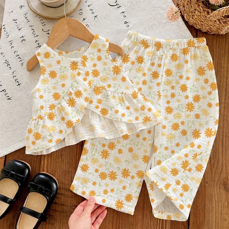 Baby Toddler White Flower Sleeveless Top and Pants 2-piece Set - White - 2-3T - image 1
