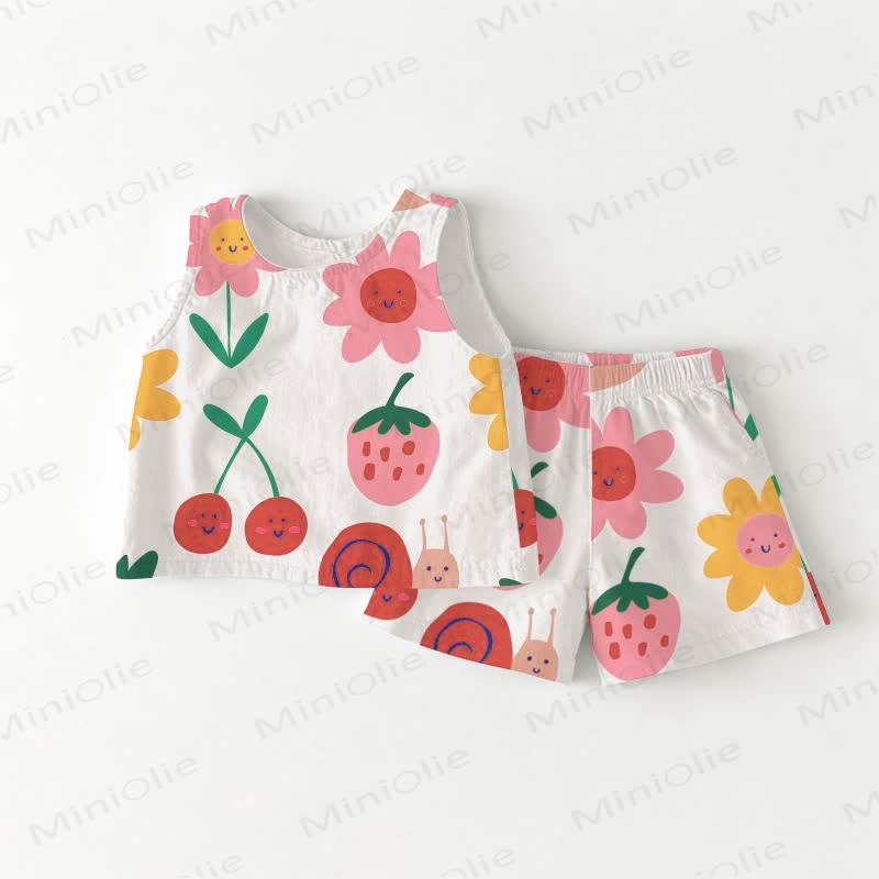 Baby Toddler White Flower and Fruit  Sleeveless 2-piece Set - White - 3-4T - image 1